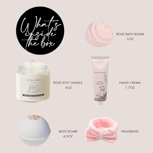 Natural Amor Rose Spa Gift Set for Women - 5-Piece Self Care Bath Box
