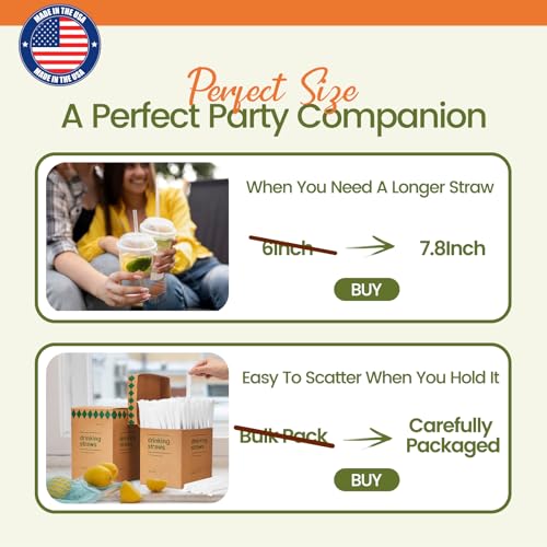 Clear Disposable Plastic Straws - 500 Individually Wrapped 7.8" Long