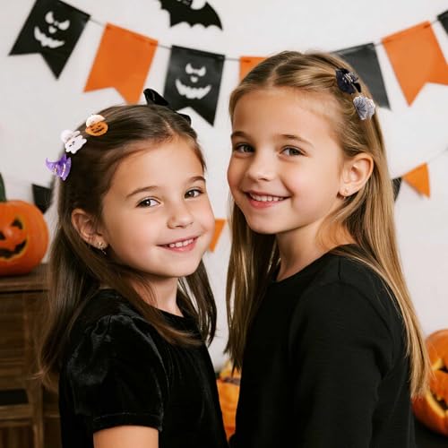 Lyreh 10pcs Mini Halloween Hair Claw Clips - Pumpkin Ghost Bat Spider Web Wizard Hat