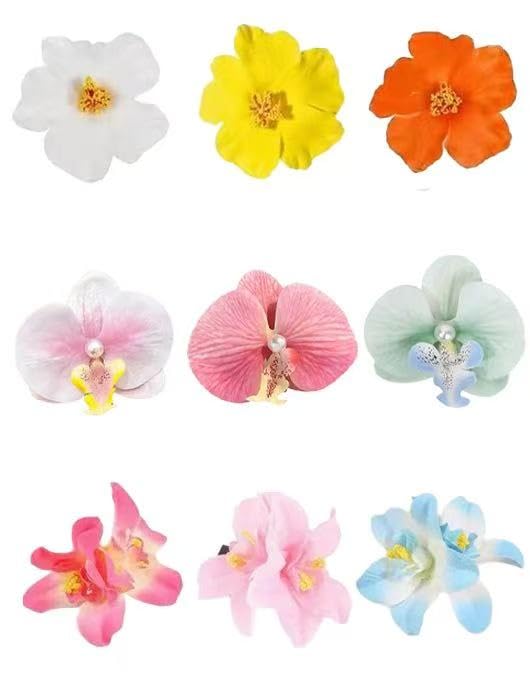 Hawaiian Flower Hair Clips - 6 Pcs Plumeria & Hibiscus Set | 3.5 Inch Colorful Accessories for Weddings & Beach Parties