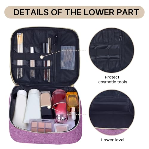 TANPADUAJI Double Layer Makeup Bag with Adjustable Dividers - Purple
