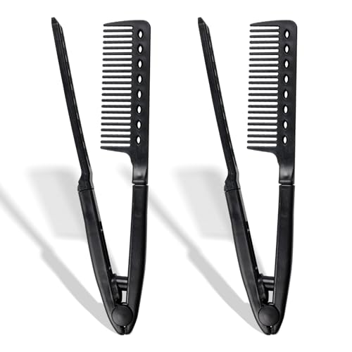 Ceemiaa Hair Straightening Comb 2-Pack — Heat-Safe, Tangle-Free V-Style Tool for Flat Irons & Wands