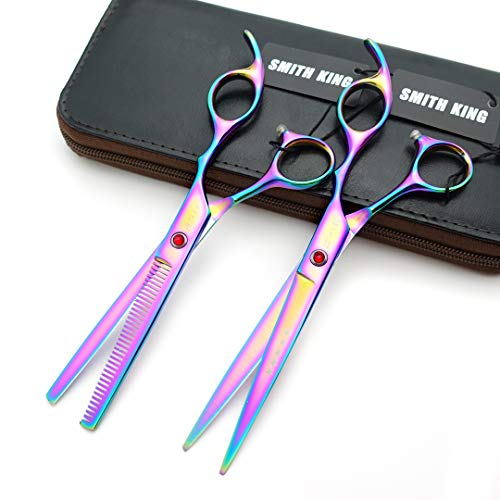 Smithking 7.0 Inch Rainbow Hair Cutting & Thinning Shears Set with Case & Combs