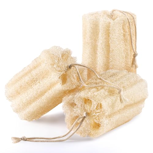 Natural Egyptian Loofah Sponge 3-Pack - Exfoliating Shower Scrubber