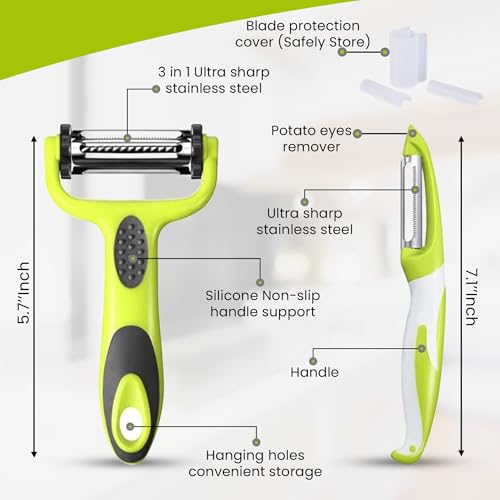 3-in-1 Stainless Steel Vegetable Peeler Set with Ergonomic Handle