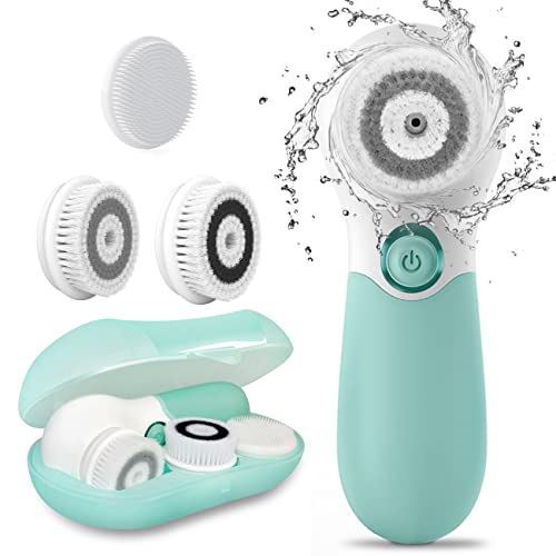 Green TouchBeauty Electric Facial Cleansing Brush with 3 Heads & 2 Speeds