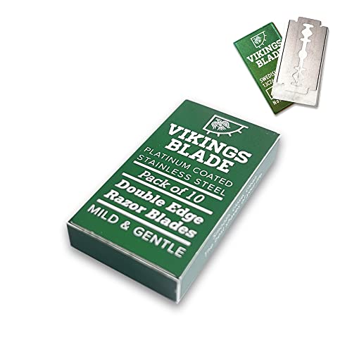 Vikings Blade Double Edge Safety Razor Blades - 10 Count, Platinum Coated Swedish Steel, Mild & Gentle Shaving