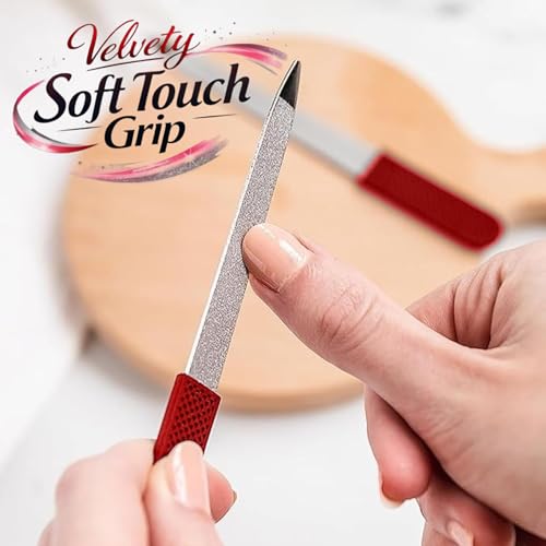 Ruby Red Sapphire Nail File - Double-Sided Stainless Steel Tool for Manicure & Pedicure