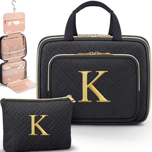 Personalized Initial Toiletry Bag Set - Makeup Organizer with 4 Compartments