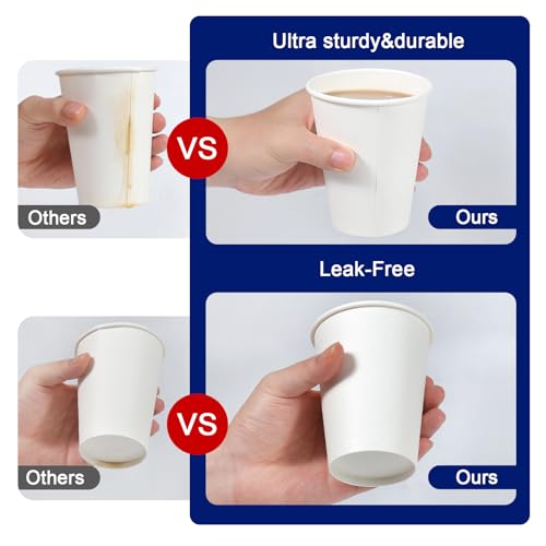 Clawsoff 12 oz Disposable Paper Cups - 100 Count, Leak-Proof, BPA-Free