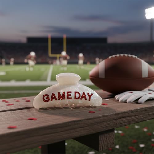 LILIE&WHITE Game Day Football Hair Clips HC23222B, Red & White, Trendy Women Accessory