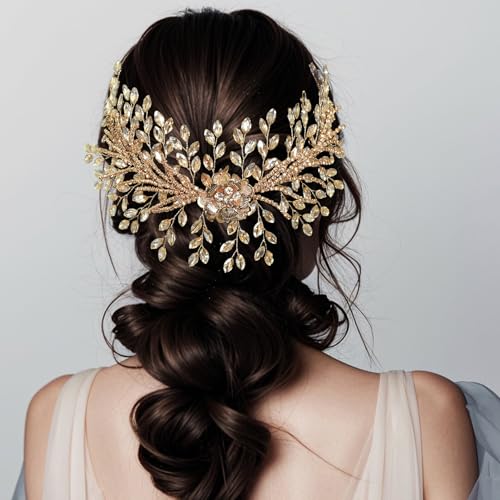 Champagne Rhinestone Bridal Headband - Floral Wedding Hair Accessory
