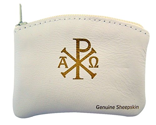 WJ Hirten Ave Maria and Chi Rho Sheepskin Leather Rosary Case, 3 1/4 Inch
