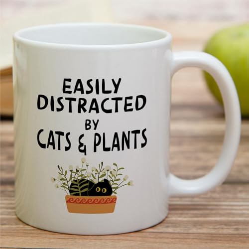 Funny Cat and Plant Lover Mug - 11 Oz Ceramic Coffee Cup Gift