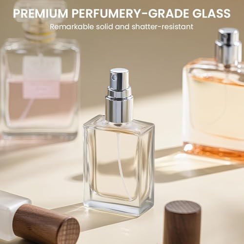 Cryslora Refillable Perfume Atomizer, 15ml Travel Spray Bottle with Wood Lid