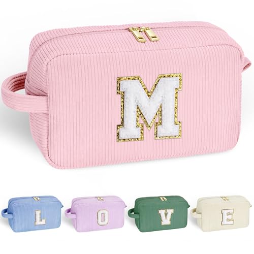 YOOLIFE Pink Corduroy Makeup Bag for Women Teens - Travel Toiletry Bag with Zippers, Inner Pockets, Handle - Gift Idea (Variation: Pink / M)