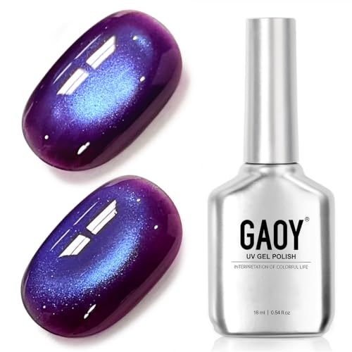 GAOY Dreamy Purple Cat Eye Gel Nail Polish 16ml Holographic Glitter Reflective UV