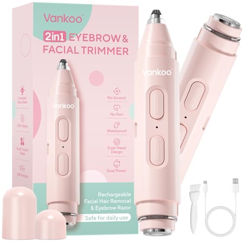Vankoo 2 in 1 Facial Hair Remover & Eyebrow Trimmer for Women | Electric Face Shaver & Epilator for Face | Painless Flawless Facial Hair Removal for Women, Peach Fuzz & Upper Lip Hair Remover