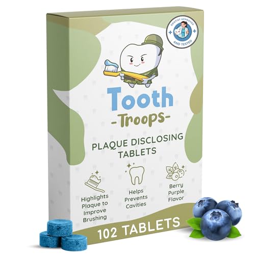 Tooth Troops Plaque Disclosing Tablets 102 Count Blueberry Flavor for Kids & Adults