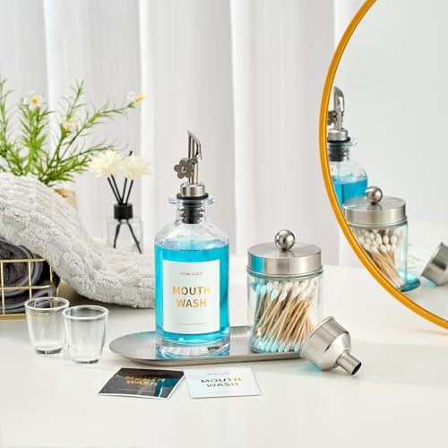 MUVEKA Silver Glass Mouthwash Dispenser Bottle with Auto Spout