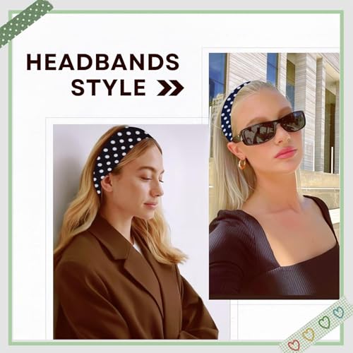 SENMAY Women's Polka Dot Fabric Headbands 3-Pack Wide Stretch Hair Accessories