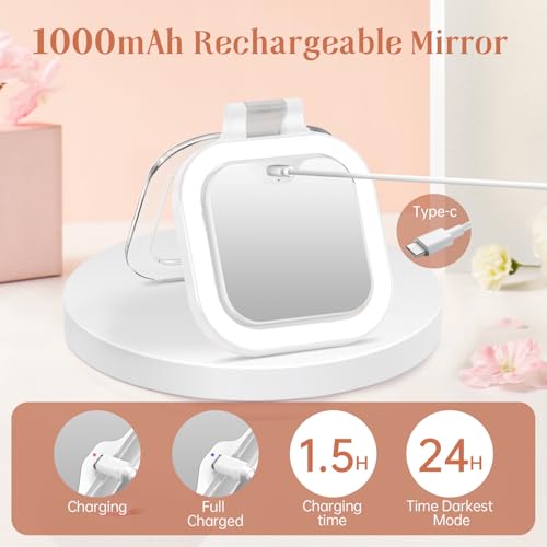 FASCINATE 3.5" White Rechargeable Travel Makeup Mirror - 30X Magnification