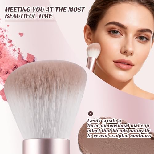 ACMEBEAUTY Rose Gold Dual-Ended Makeup Brush for Powder, Blush & Contour