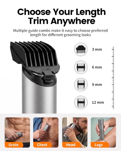 PRITECH Waterproof Body Hair Trimmer for Men - Gray/Fuchsia