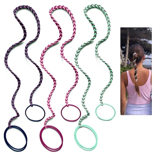Colorful SISYOUP 3 Pack 25" Elastic Braided Spiral Ponytail Holders - No Damage for Long Thick Curly Hair