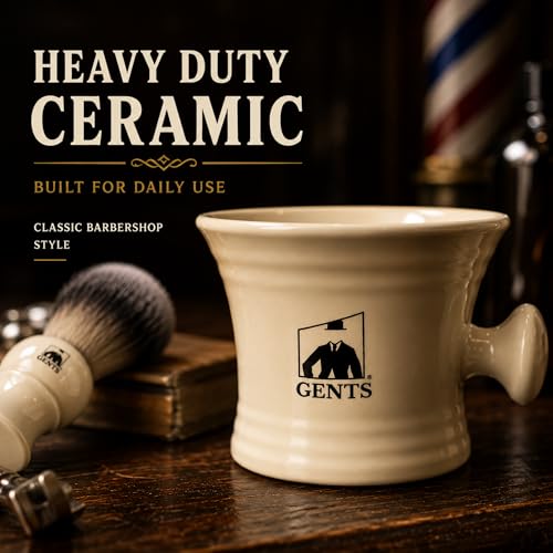 GENTS Heavy Duty Ceramic Shaving Set ? Classic Grooming and Beard Shaving Kit for Men, Ceramic Shave Mug, 3 oz Natural Shaving Soap and Shaving Brush