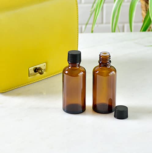 2 Ounce Amber Glass Bottles with Black Lids - 16 Pack for Essential Oils & More
