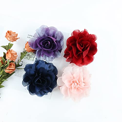 Cinaci Large Chiffon Rose Flower Hair Claw Clips - 4 Pack for Thick Hair