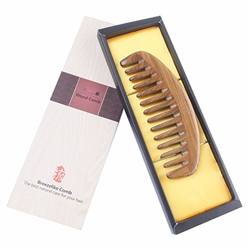 Green Sandalwood Wide Tooth Hair Comb - Handmade Detangling Wooden Comb for Curly Hair
