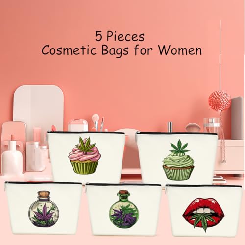 5-Piece Cute Pink Weed Accessories Makeup Bag Set - Cake Weed 657
