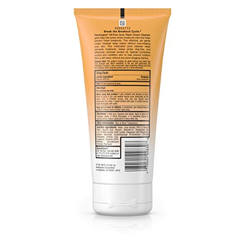 Neutrogena Oil-Free Acne Face Wash Cream Cleanser with 2% Salicylic Acid - Salt, Pack of 2, 6.7 fl oz each