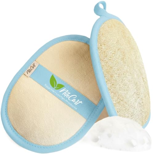 NileCart Natural Egyptian Loofah Pads - 6.5" Exfoliating Body Scrubber, 2-Pack
