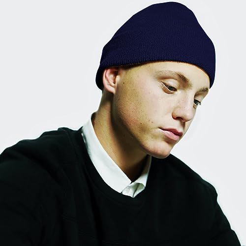 Rosoz Beanie for Men Women Navy Blue - Cuffed Knit Hat Unisex Winter Cap