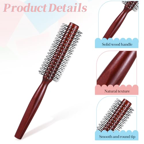 Portable Round Hair Brush for Short Hair - Heat Resistant Wood