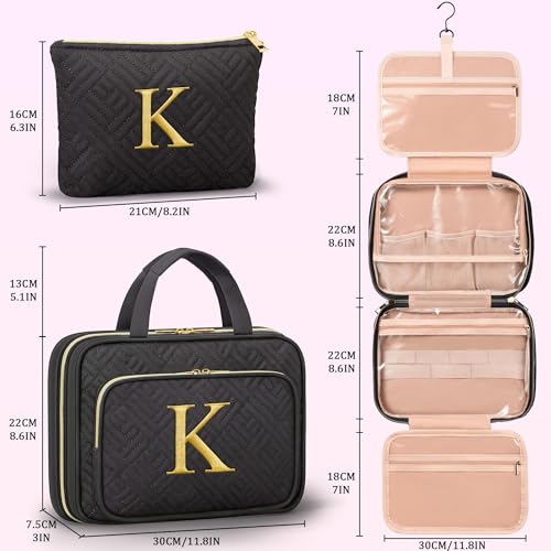 Personalized Initial Toiletry Bag Set - Makeup Organizer with 4 Compartments