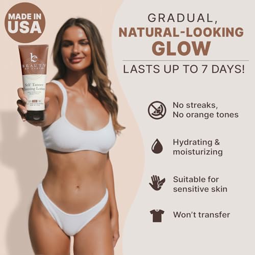 Beauty by Earth Self Tanner - USA Made with Natural & Organic Ingredients, Moisturizing Self Tanning Lotion with Aloe Vera & Coconut for a Natural Glow, Streak-Free Fake Tan (Medium)