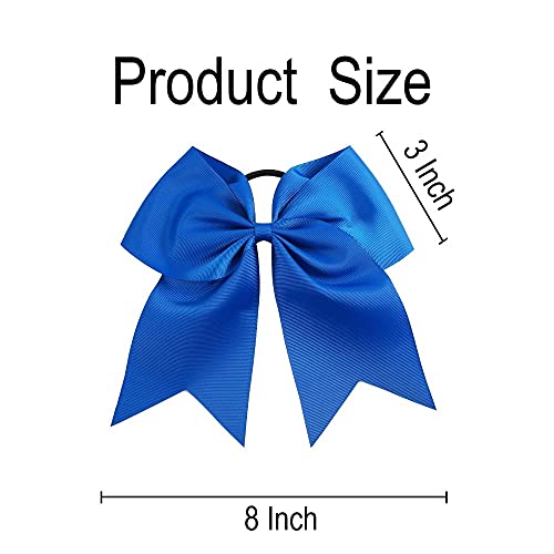 Blue Cheer Hair Bows with Ponytail Holders - 8 Inch, 18 Pack, Caenagrion
