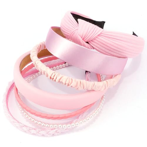 AHONEY 7 Pack Pink Headbands for Girls Women Knot Non-Slip Hair Accessories