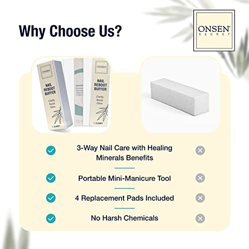 ONSEN Professional Nail Buffer Block with 3-Way Buffing & Replacement Pads - Bundle