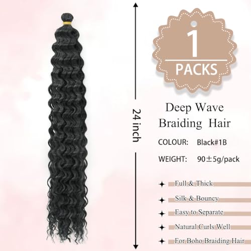 26 Inch Black Boho Braiding Hair Extensions Pre-Stretched & Curl for Boho Braid Styles (5 Packs)