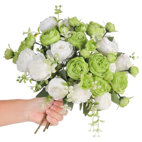 Silk Peony Artificial Flowers Bouquets - 2 Bunches for Home Decor