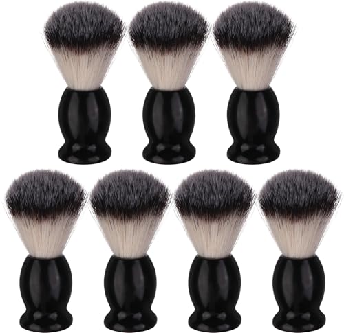 7Pcs Black Nylon Shaving Brush Set for Men - Wooden Handle Grooming Tools