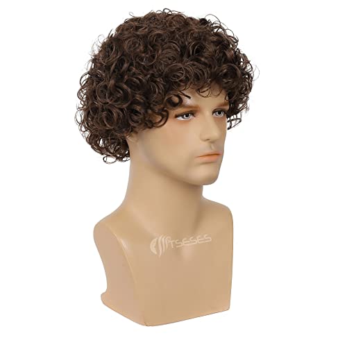 Tseses Short Curly Afro Wig for Men, Adjustable Synthetic Hair Cosplay
