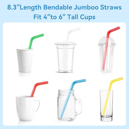 Jumbo 12mm Bendy Boba Straws - 100 Pack, Individually Wrapped
