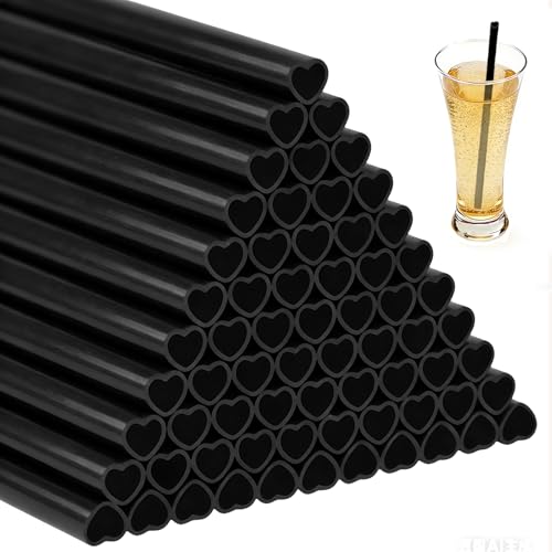 Reusable Black Heart Shaped Straws - 50 Pack for Parties