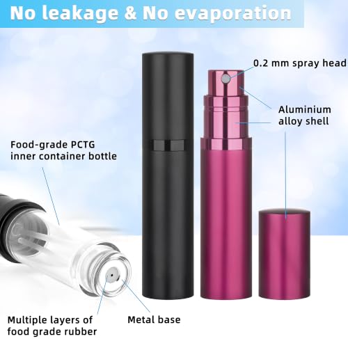 Refillable Perfume Atomizer Travel Bottle 2-Pack - 5ml Black & Rose Red